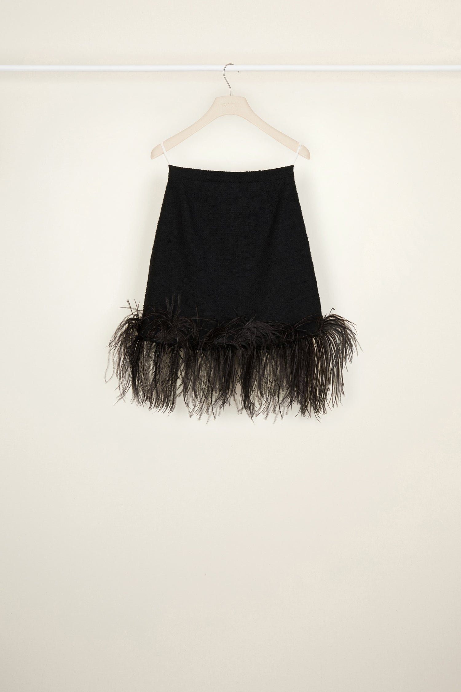 Patou E20SK0120047999B mini jupe tweed coton noir plumes