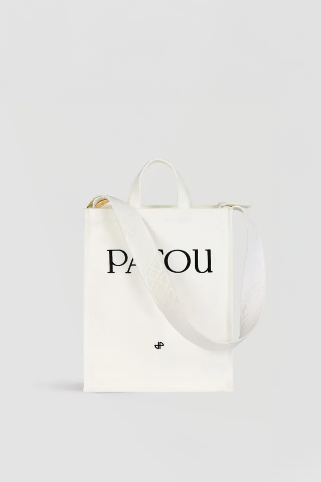 Patou AC062 tote sac toile coton blanc brodé vertical