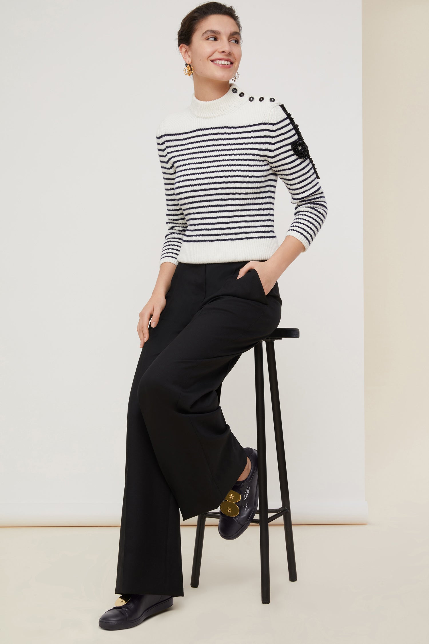 Patou KN003 pull breton laine agneau perles Cream