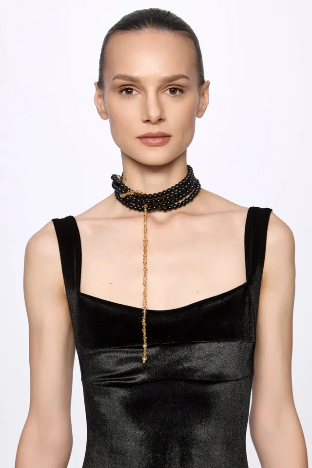 ATU Body Couture choker onyx noir cristaux dorés multirang