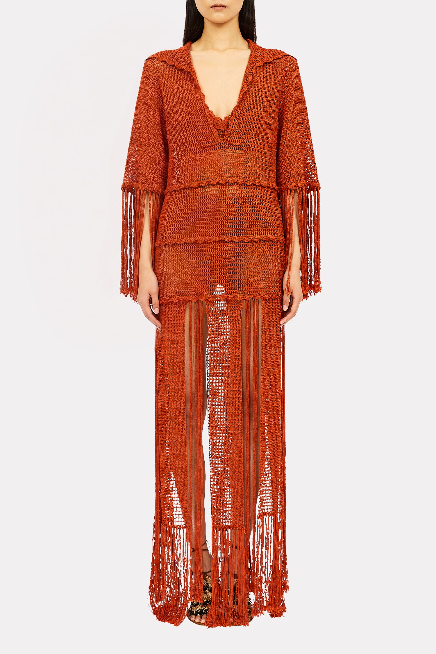 Ulla Johnson Appoline Robe Crochet Clay Franges Maxi