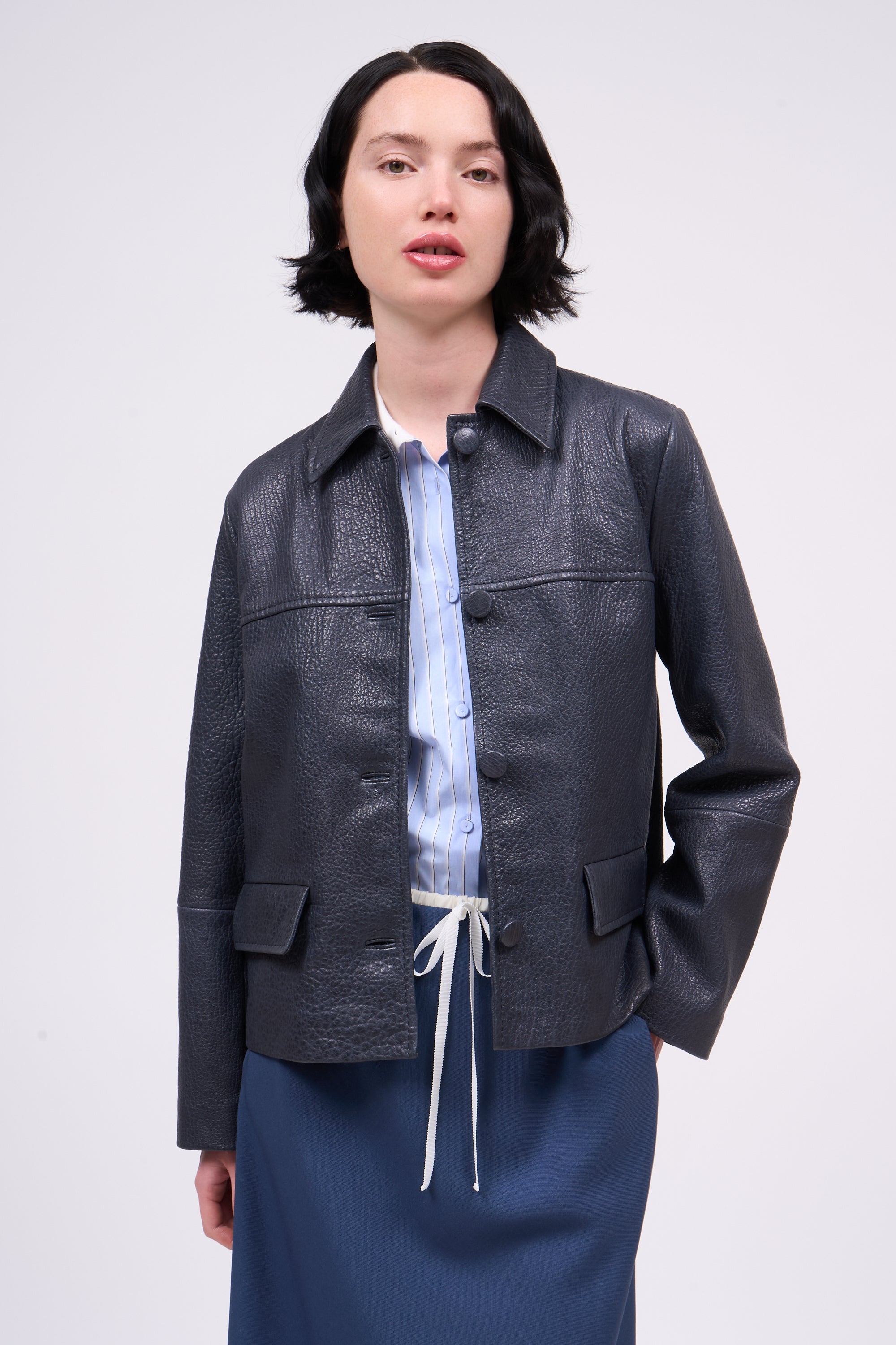 Paul & Joe Blake veste cuir agneau indigo bubble