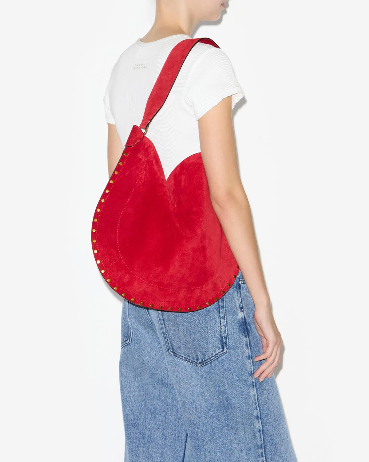 Isabel Marant Oskan Hobo Soft sac cuir velours rouge