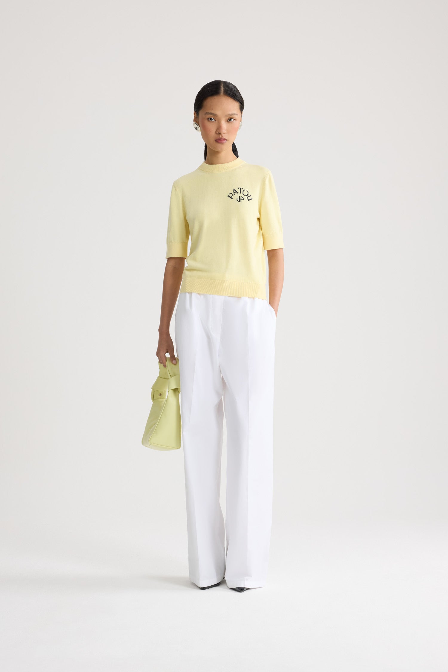 Patou Knitwear P26KN3008045221Y pull jaune coton manches