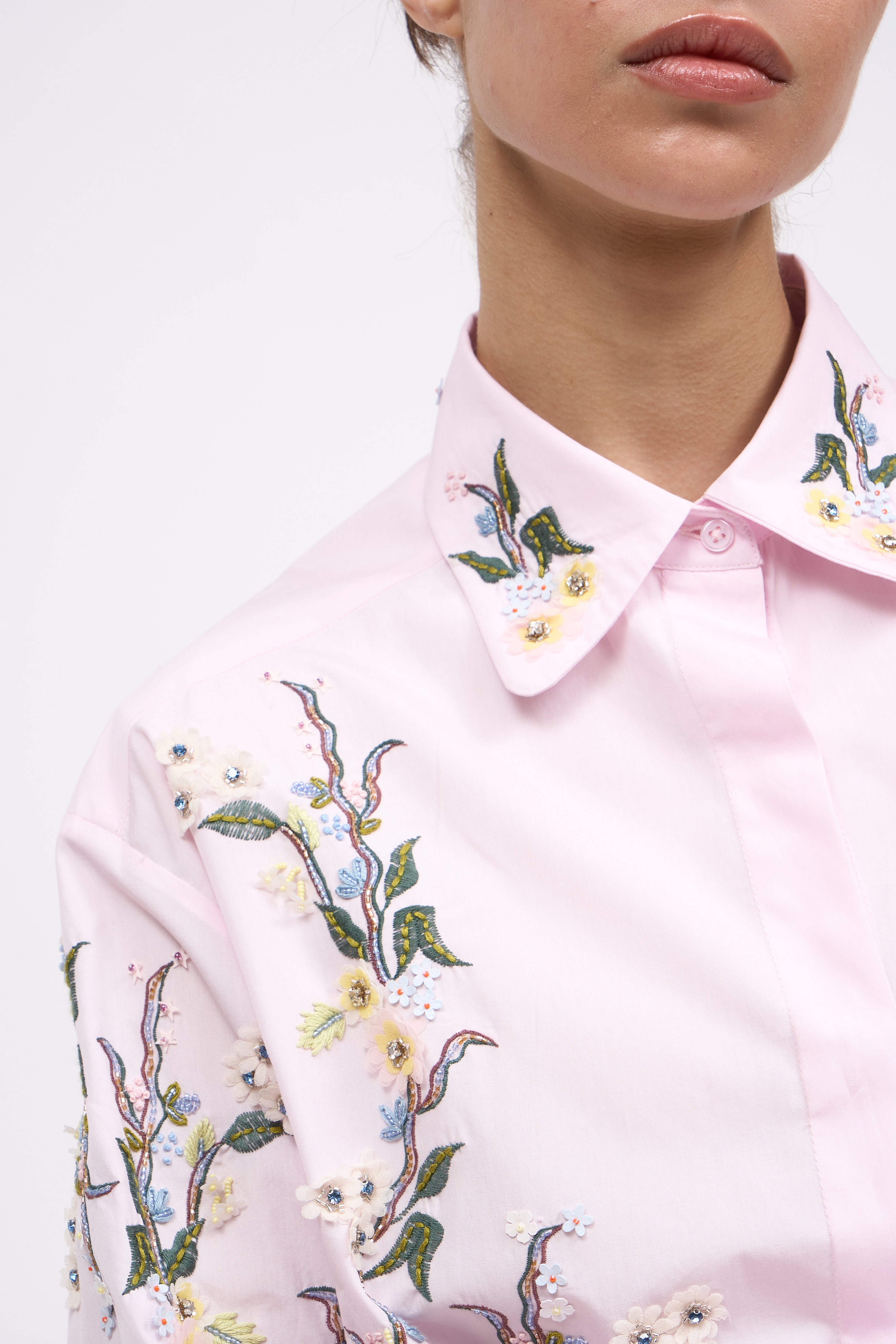 Paul & Joe Flora chemise popeline baby pink broderie