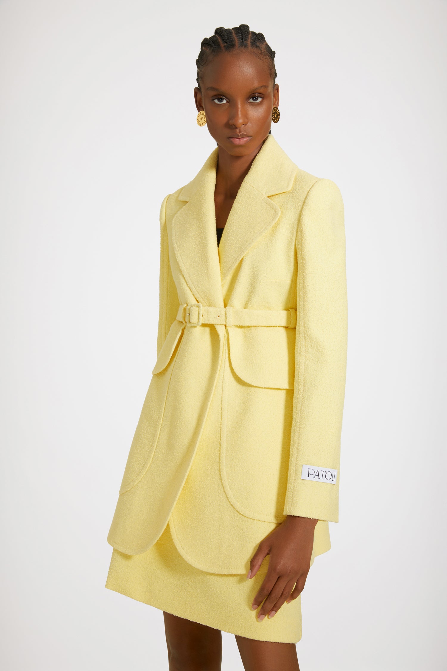 Patou P23JA028 veste tweed coton jaune mimosa ceinturée