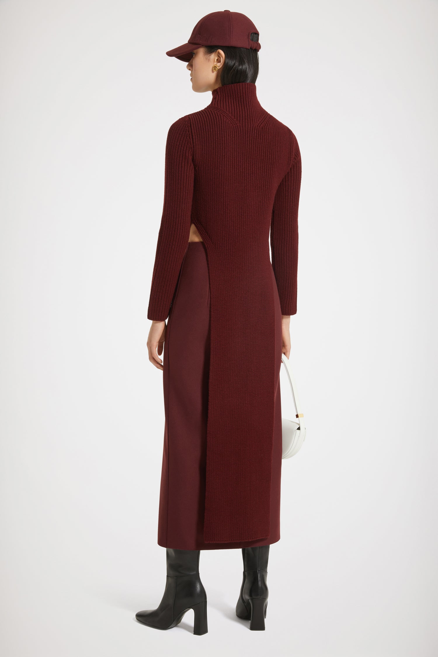 Patou Ribbed panel jumper pull laine rouge Ruby Wine M