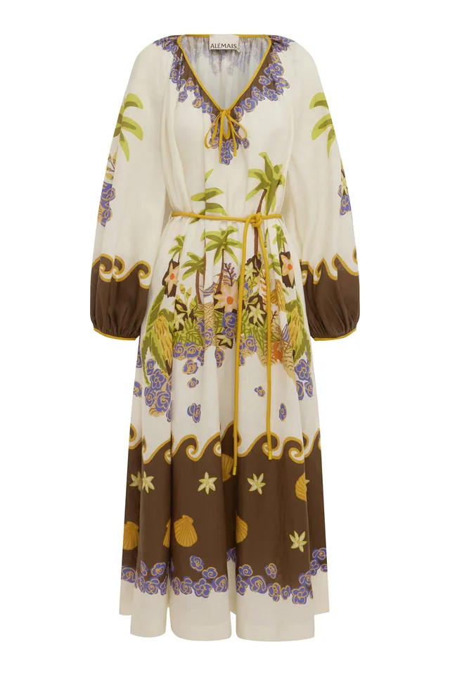 Alemaïs Island Cove Dress robe midi lin ceinture