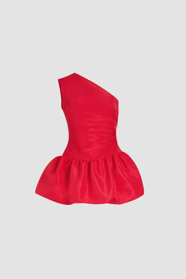 Patou DR171 mini robe asymétrique Lipstick Red faille