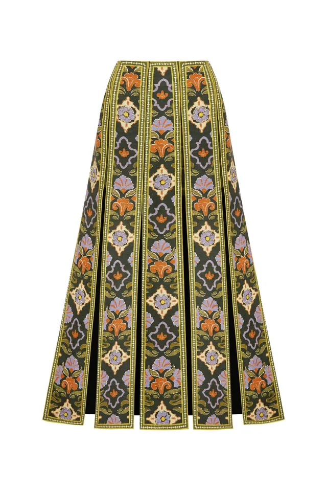 Alemaïs Oasira Embellished Skirt jupe midi lin perlé