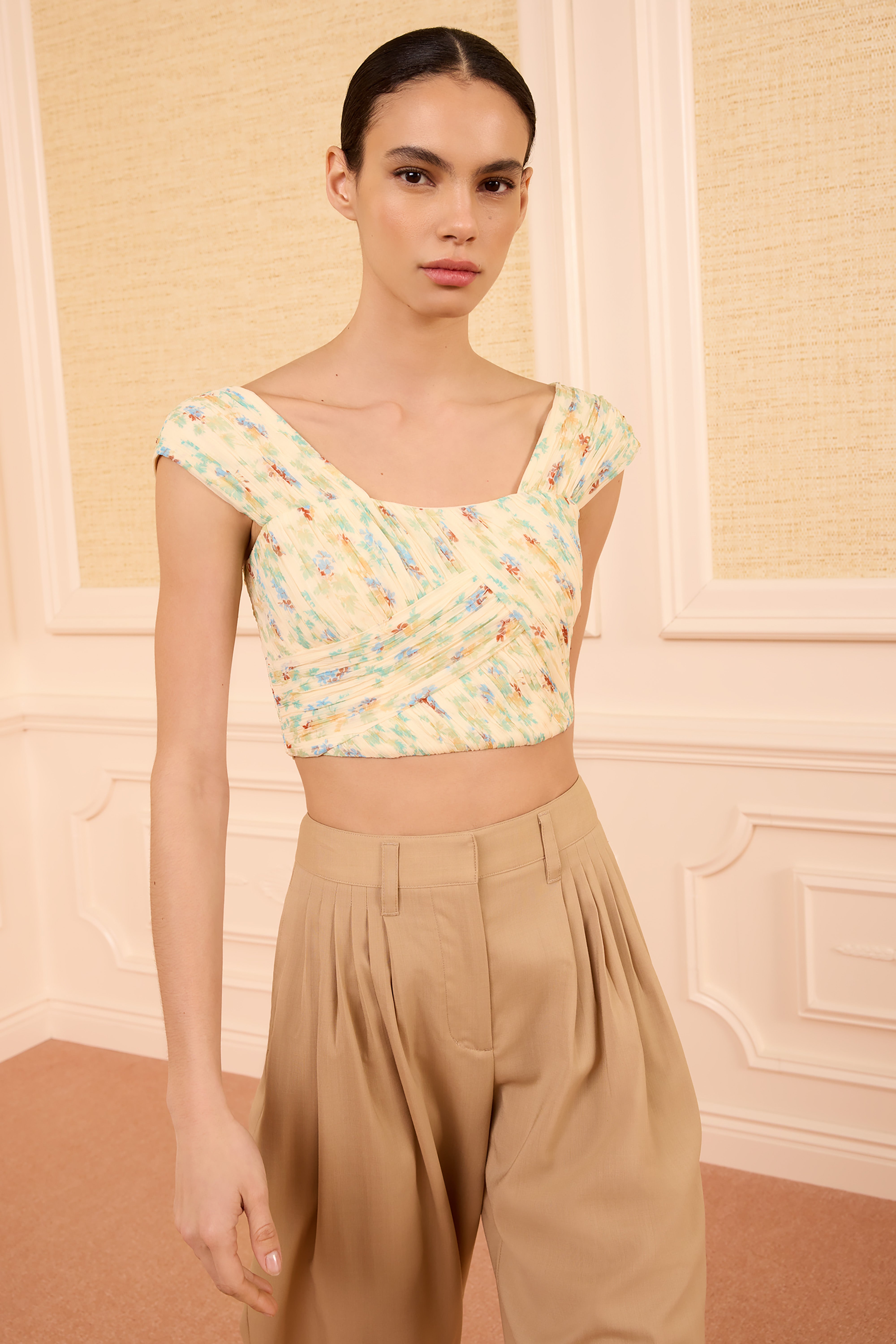 Ulla Johnson Sylvie Crop Top Moon Petal soie jaune