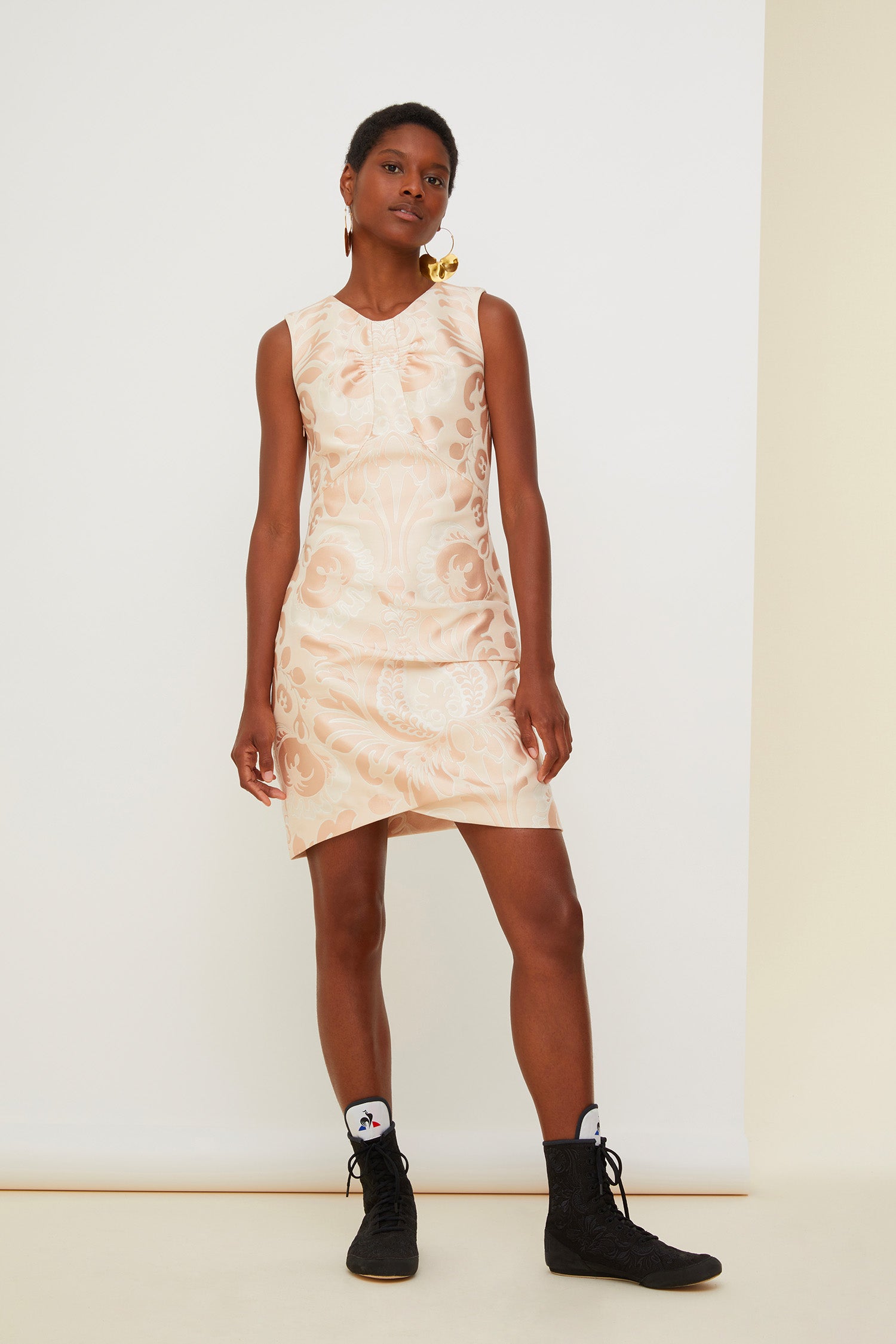 Patou DR018 Robe brocart fleurie Peach Blossom mini