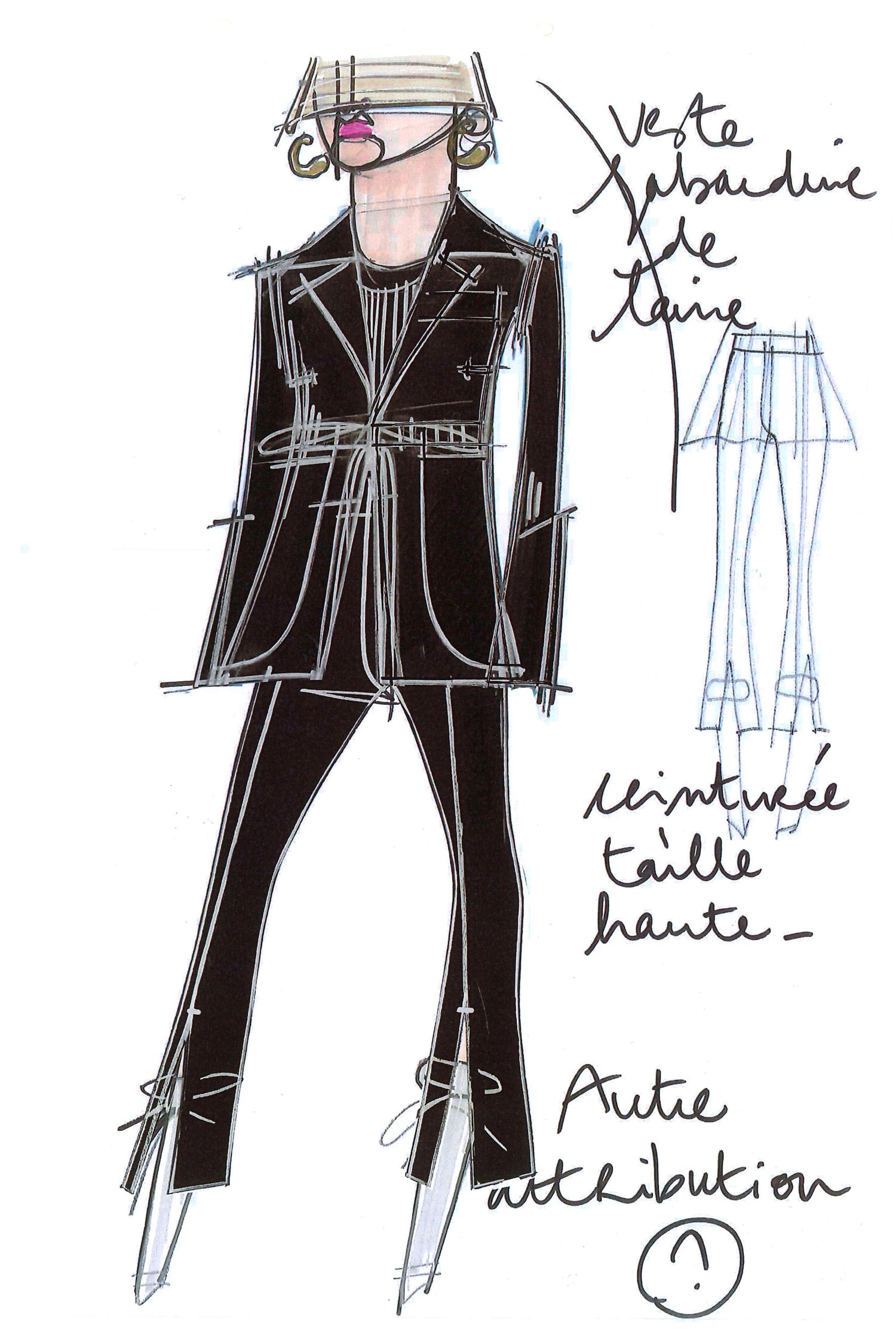 Patou Drawstring Veste Laine Noire Cordon Taille