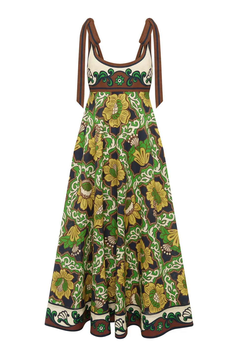 Alemäis Liana Ballet Sundress robe midi lin bretelles imprimé