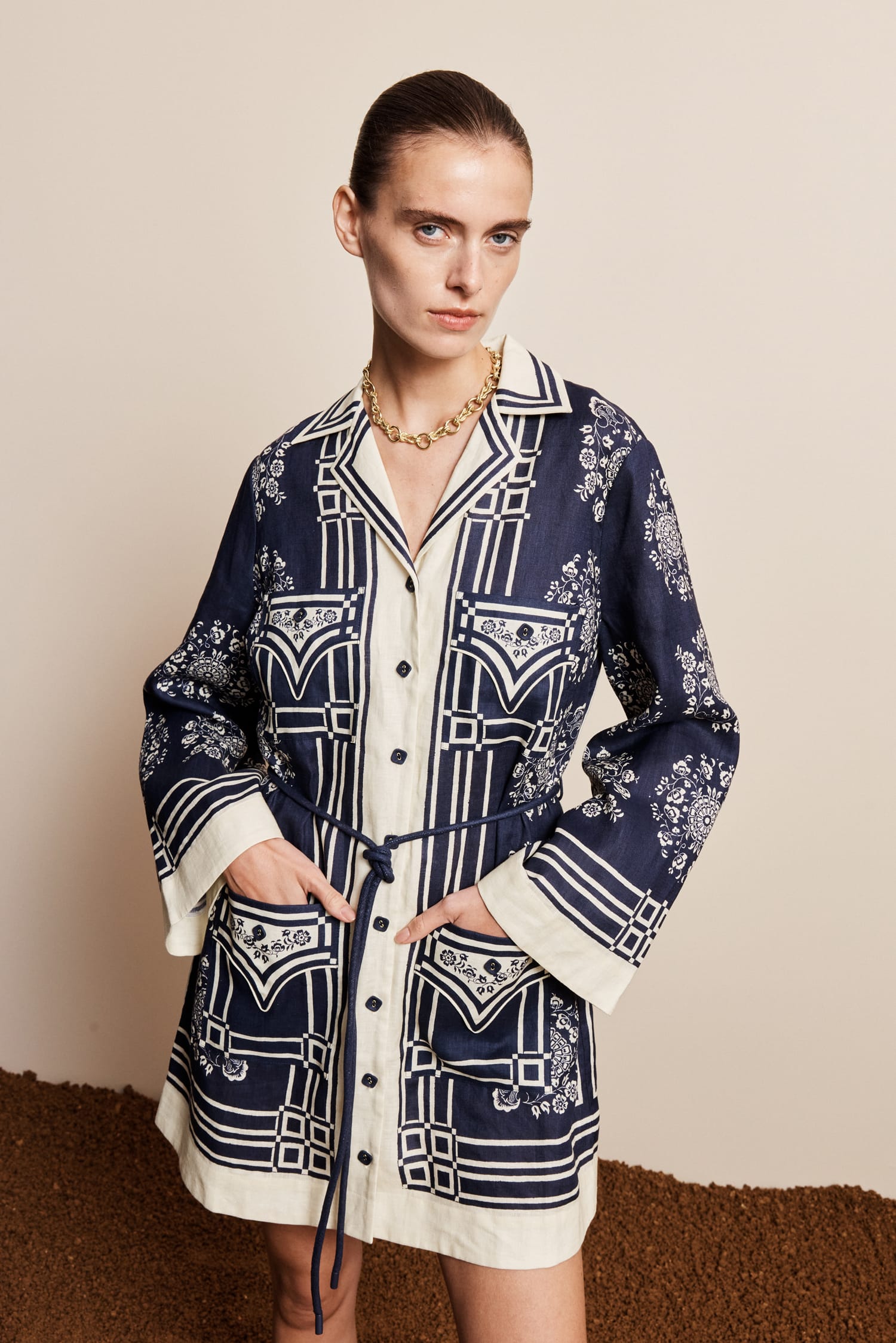 Alemäis Banderra Mini robe chemise lin ceinture