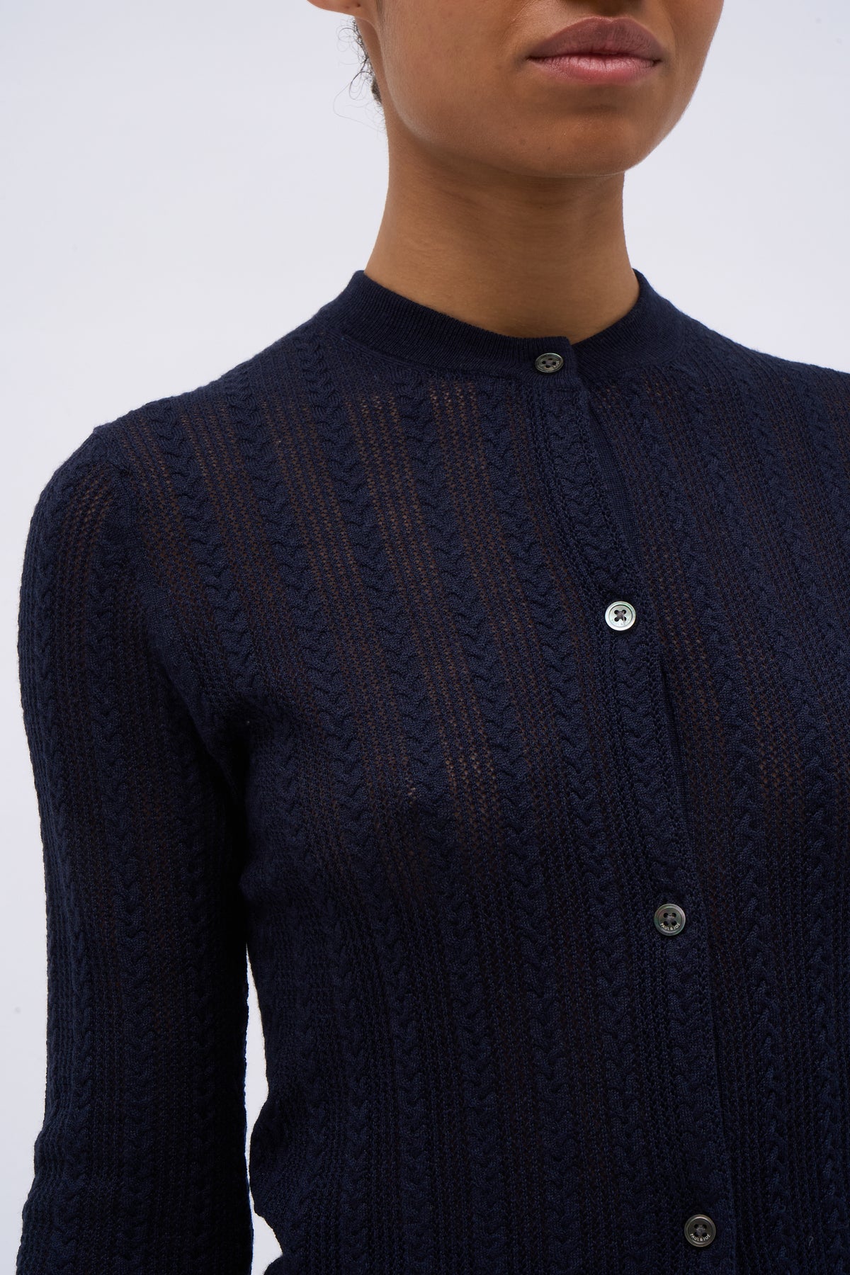 Paul & Joe Mailles cardigan Junon laine mérinos pointelle