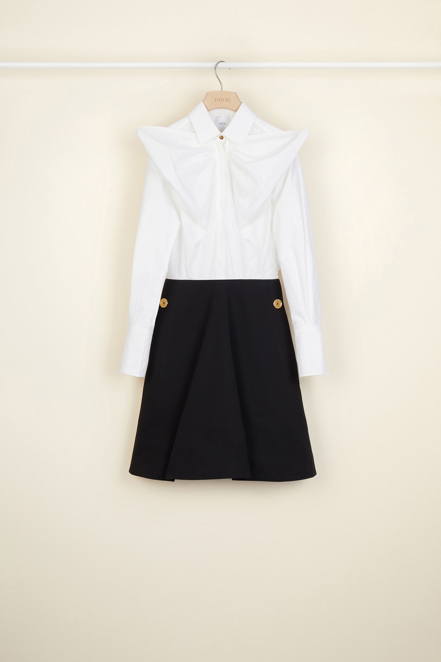Patou DR033 robe coton noir blanc col lavallière poches