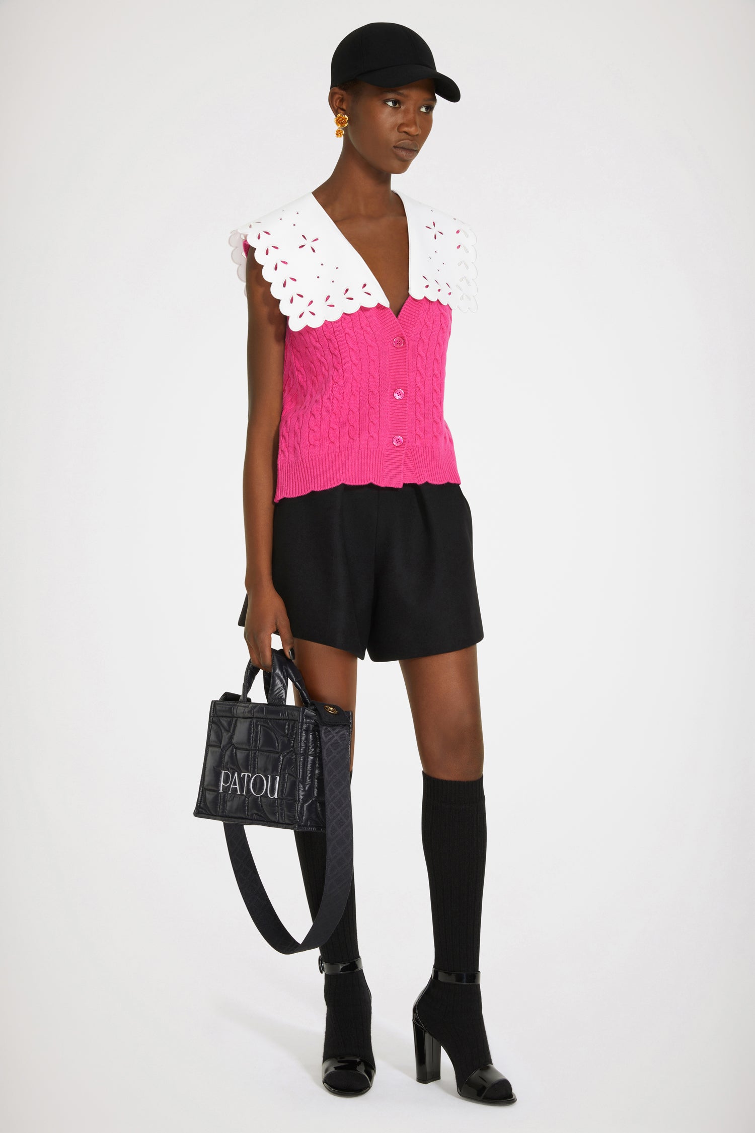 Patou KN106 gilet cardigan torsade laine Merinos Fuschia