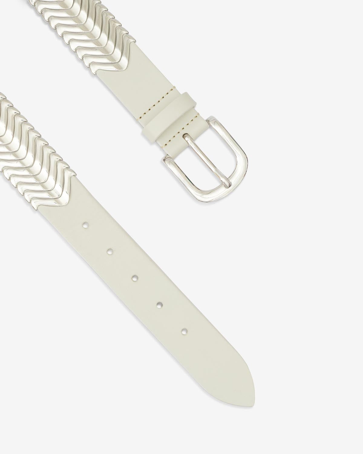 Isabel Marant Tehora ceinture cuir écru-argenté 3,5 cm