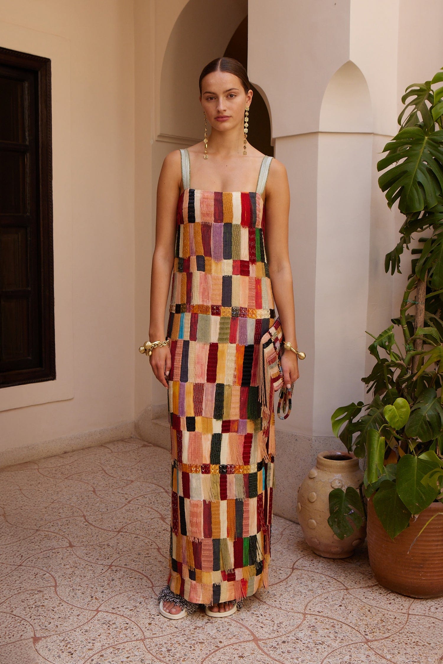 Alemaïs Marjorelle robe midi perlée lin soie
