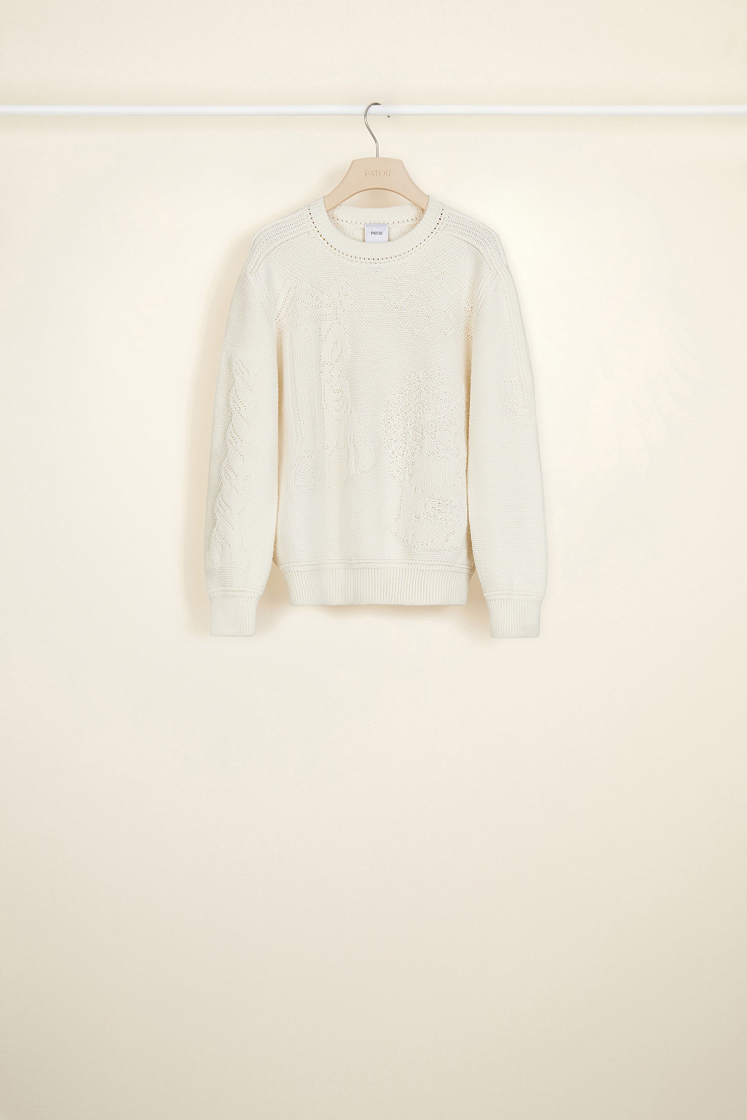 Patou KN018 pull crème laine mérinos motif 3D
