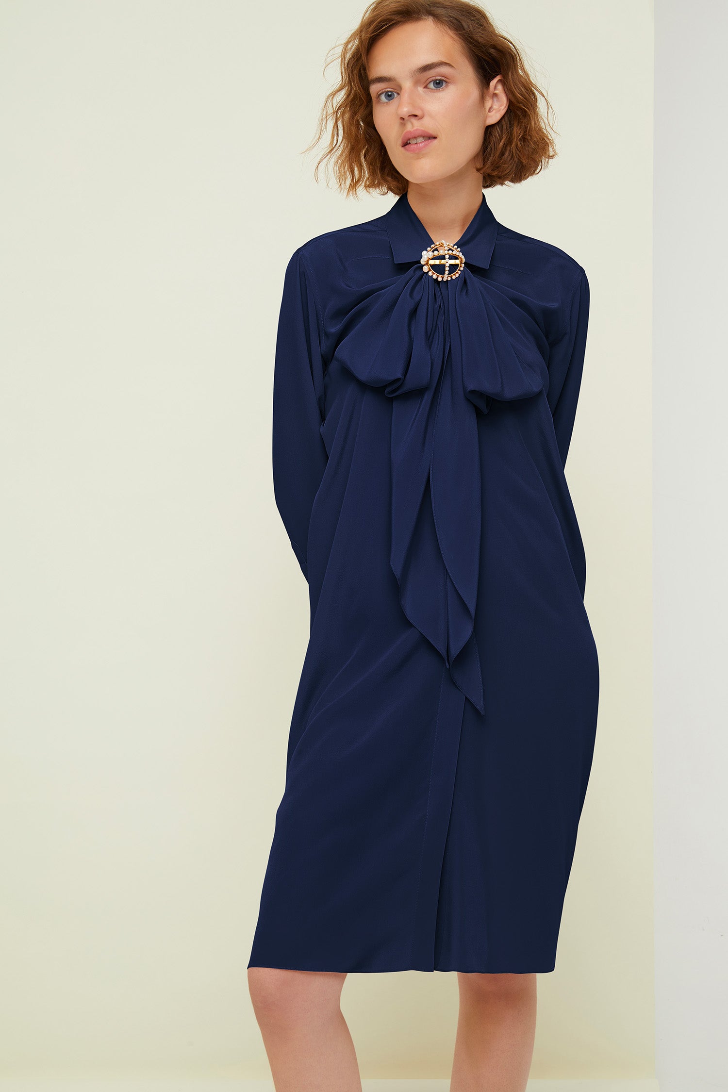 Patou DR004 robe chemise soie Navy mini 34-44