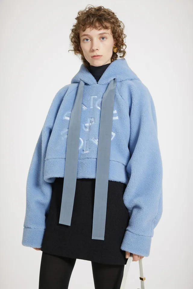 Patou JE097 hoodie sweat shearling logo Ice Blue