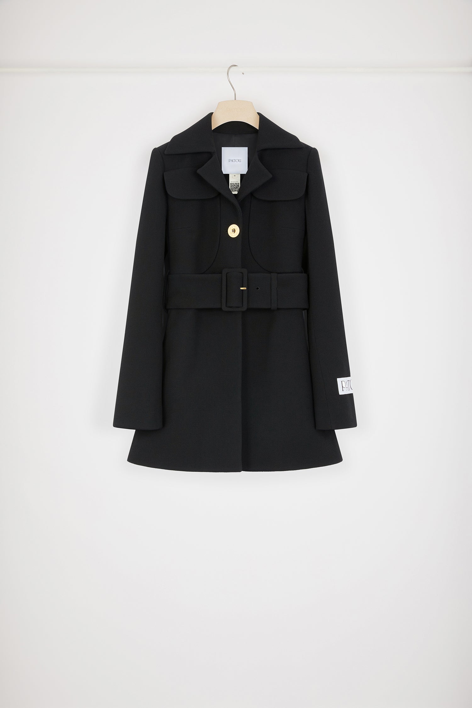 Patou CO020 manteau ceinturé laine vierge noir