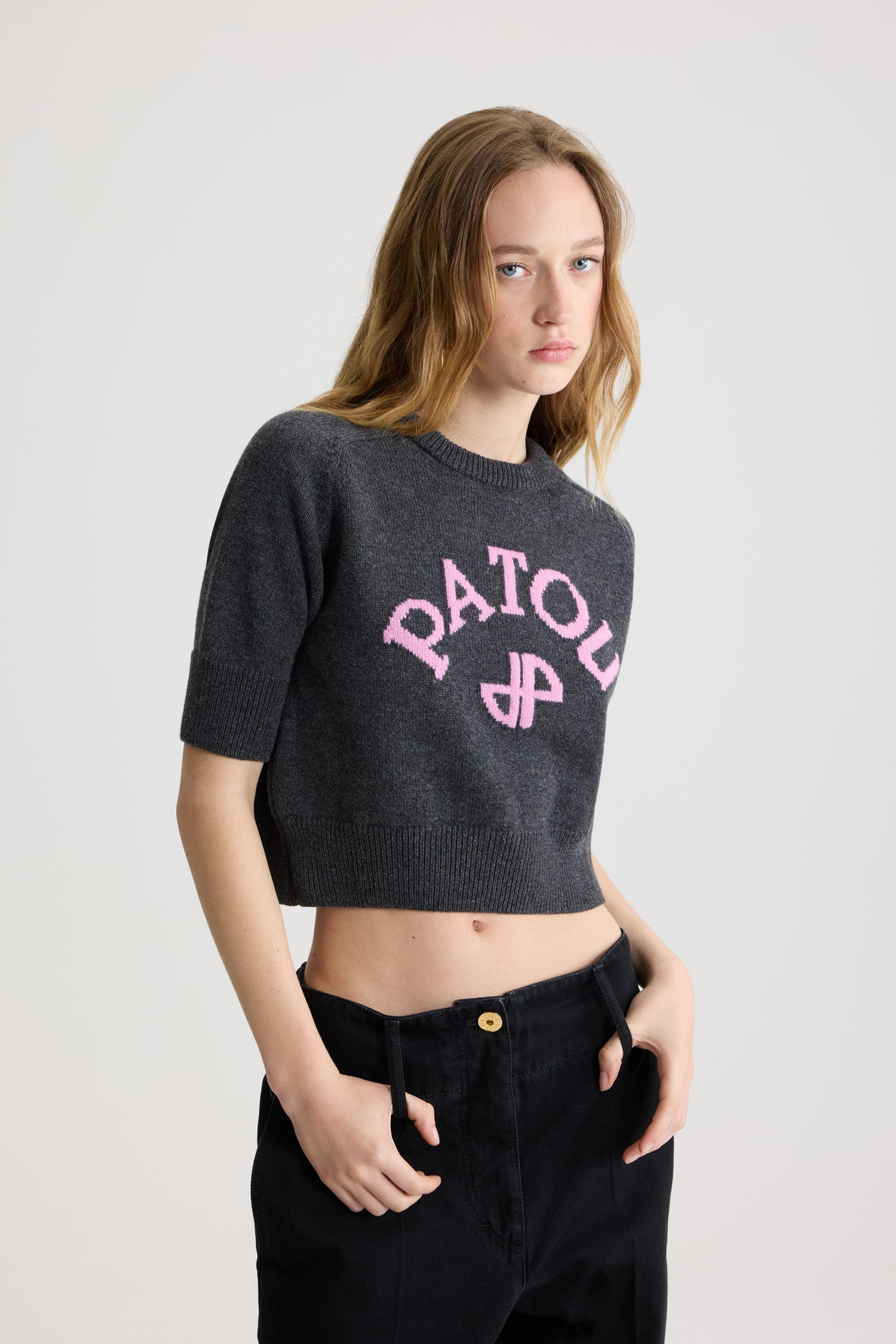 Patou H25KN3038041964G pull cropped Mercury gris laine
