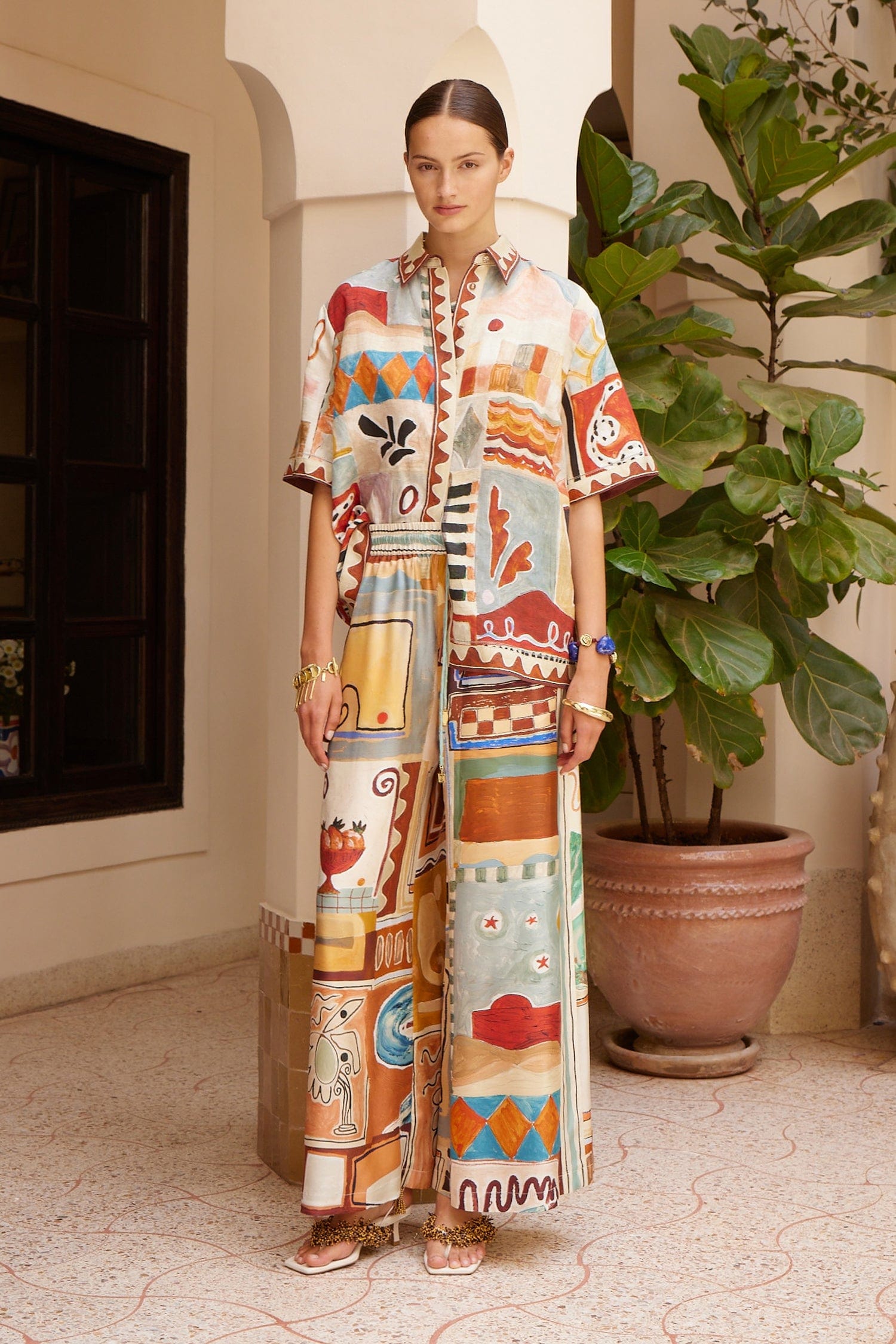 Alemäis Michelle pantalon large soie imprimé Marrakech