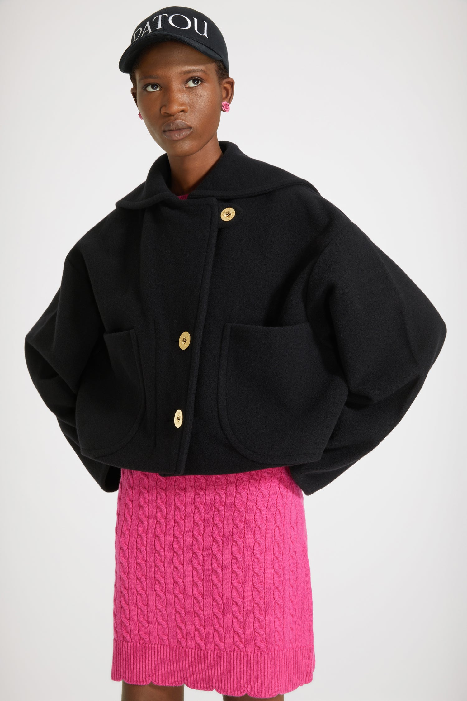Patou H22CO0140121999B manteau laine double-face noir court