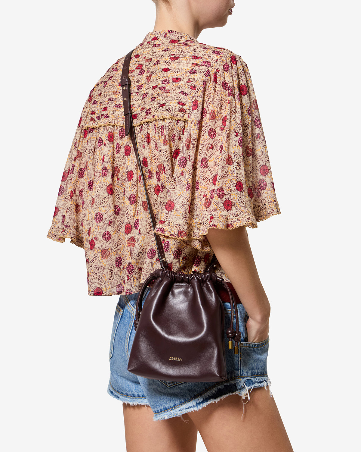 Isabel Marant Silven Mini sac seau bordeaux cuir