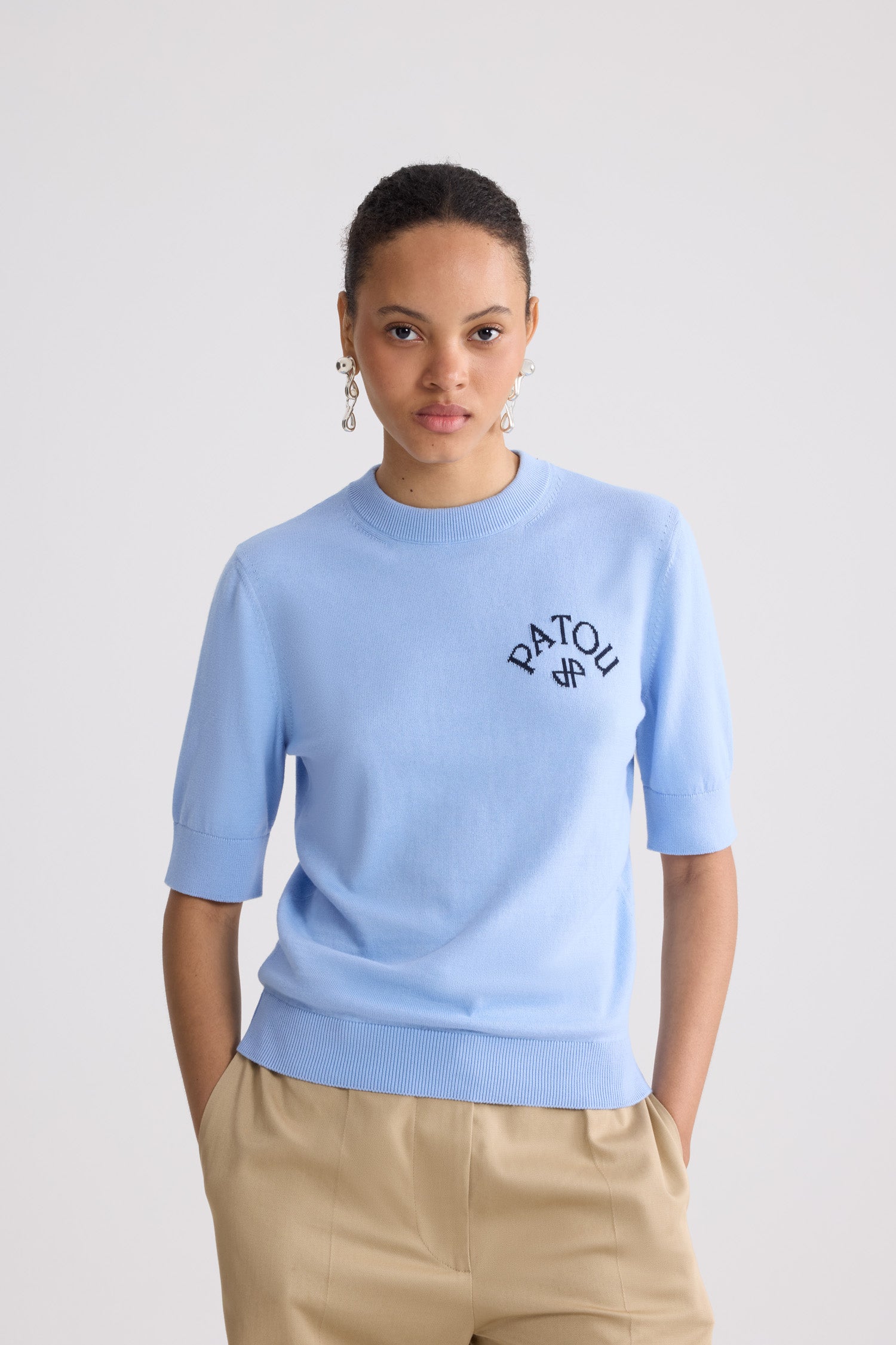 Patou Knitwear P26KN3008045662B pull coton bleu Riviera Blue