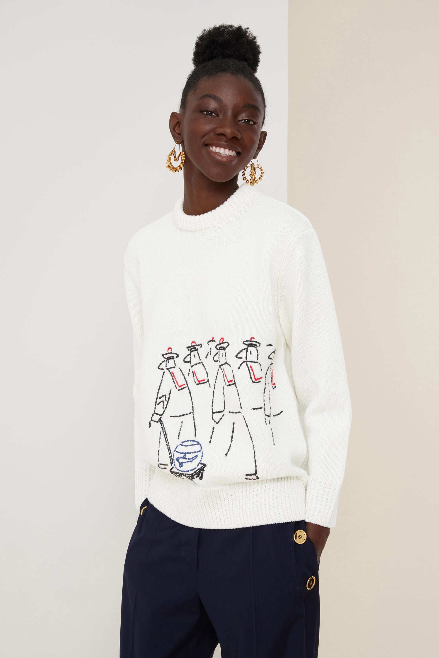 Patou Bosc pull laine Crème XS-XXL brodé