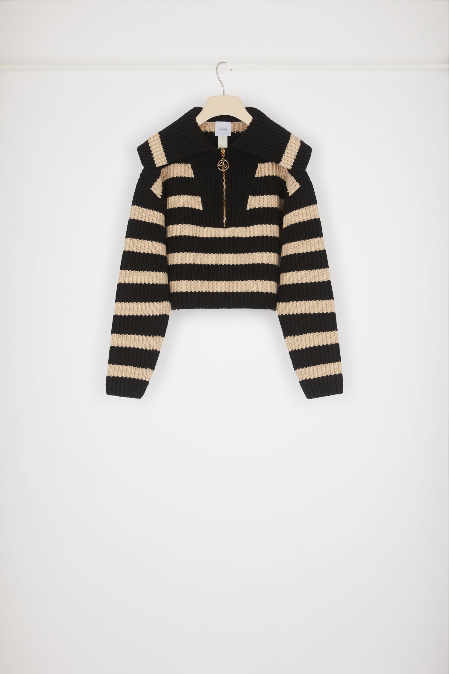 Patou Knitwear KN0918055911B pull rayé laine noir chestnut