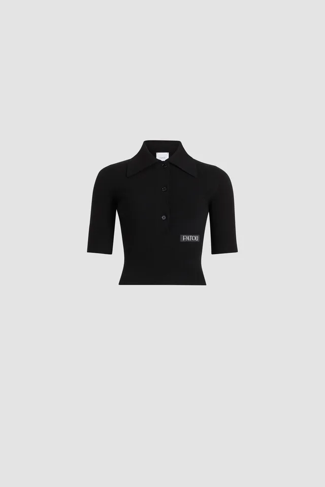 Patou polo KN305 laine cachemire noir ajusté