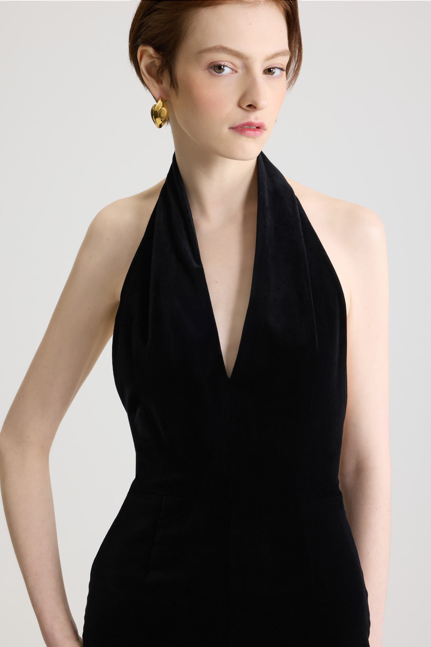 Patou DR159 robe velours coton bio noire dos nu longue