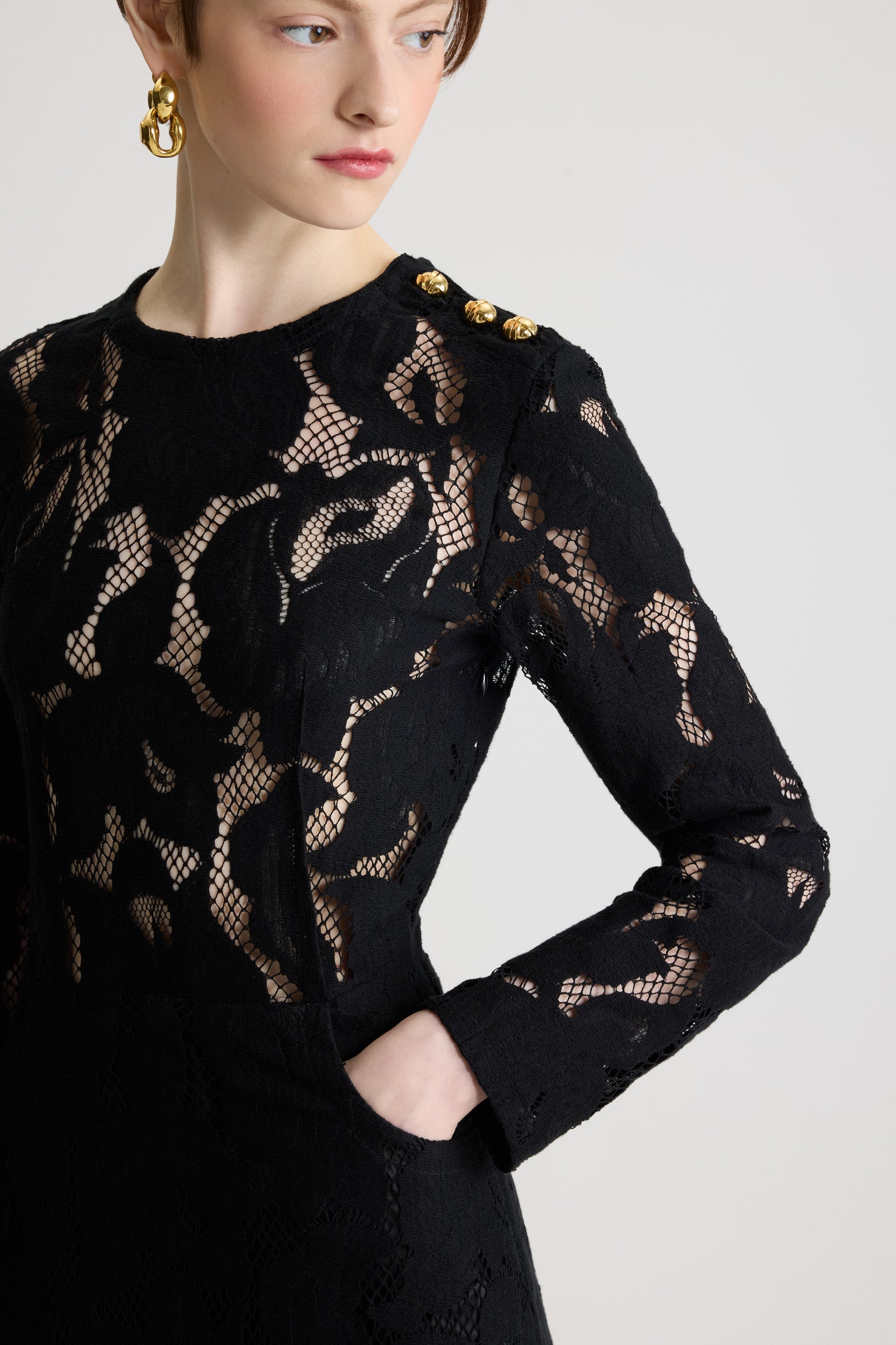 Patou H25DR2120228999B robe midi dentelle coton noir