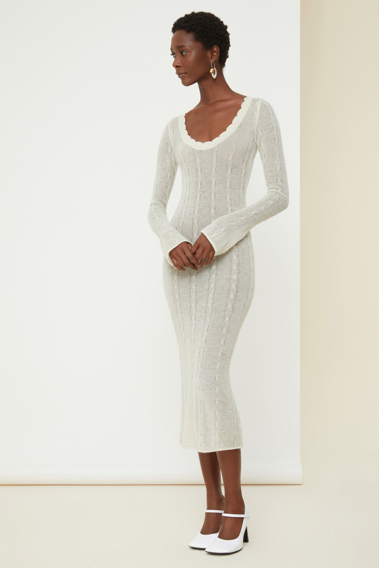 Patou P21KN045 robe midi maille mohair beige