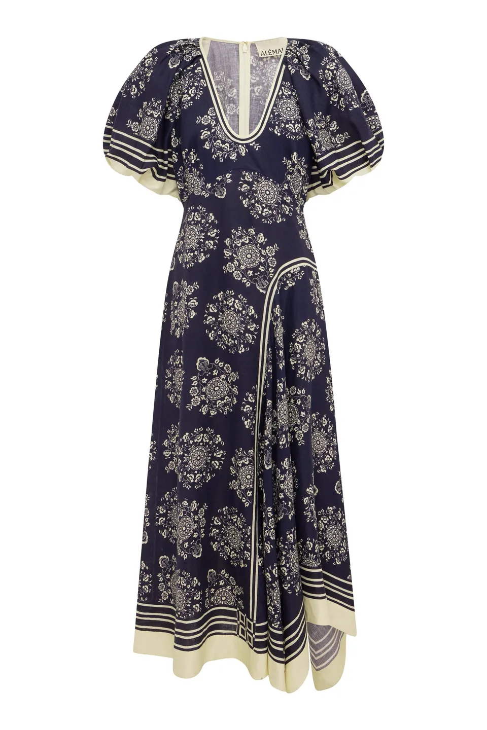 Alemäis Banderra robe midi lin fleurs taille empire