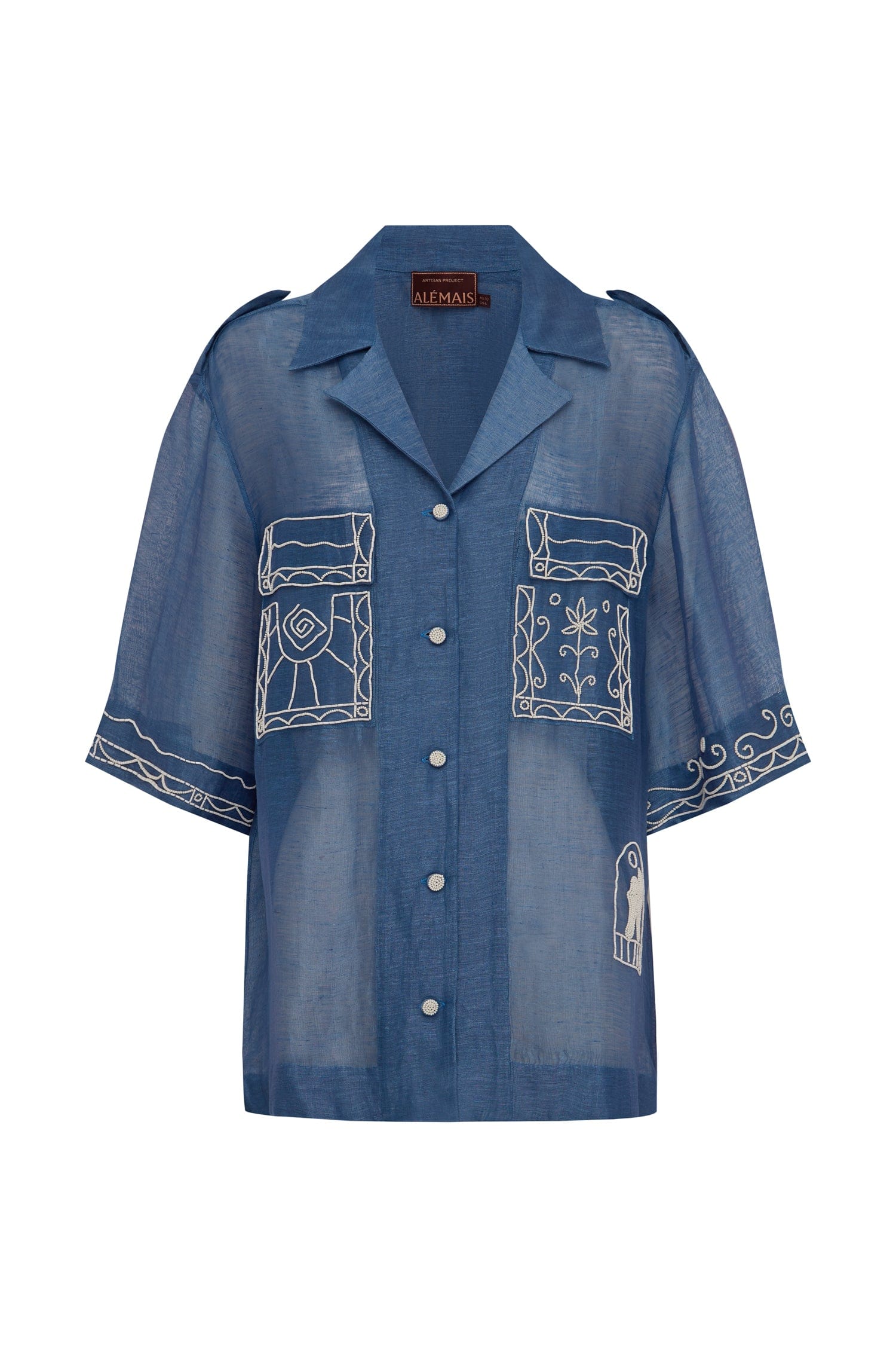Alemais Yasmeen chemise oversize brodée lin soie