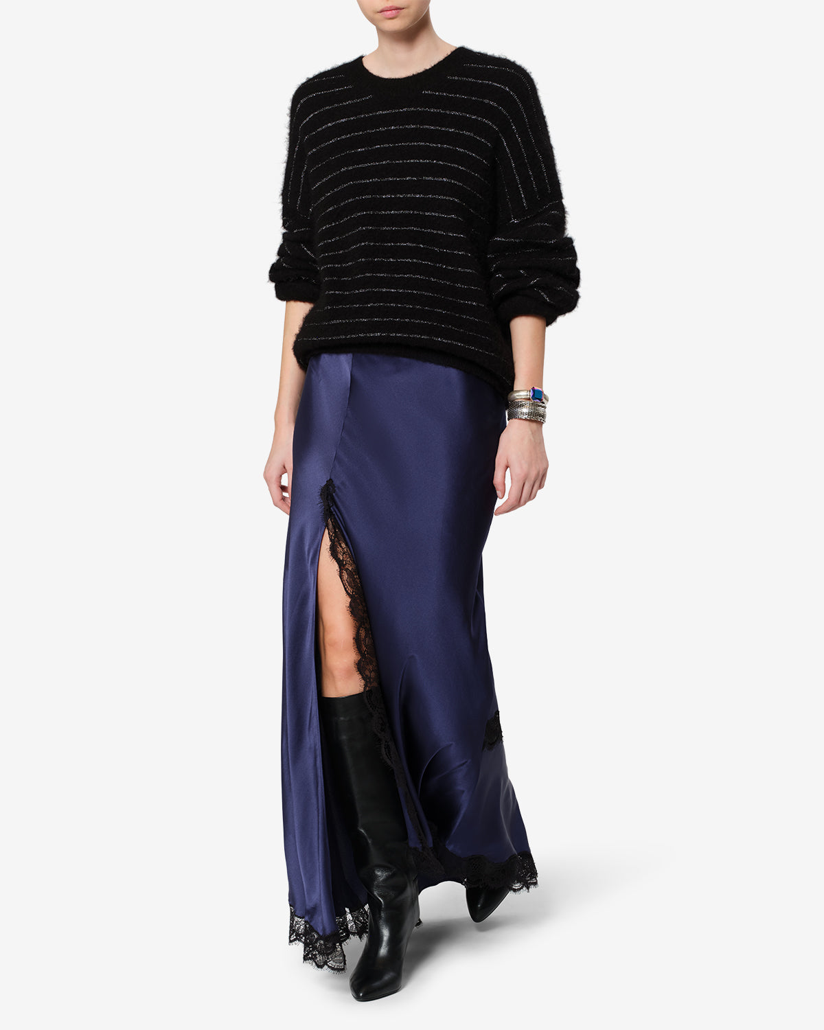Isabel Marant Alexandra jupe longue nuit soie dentelle