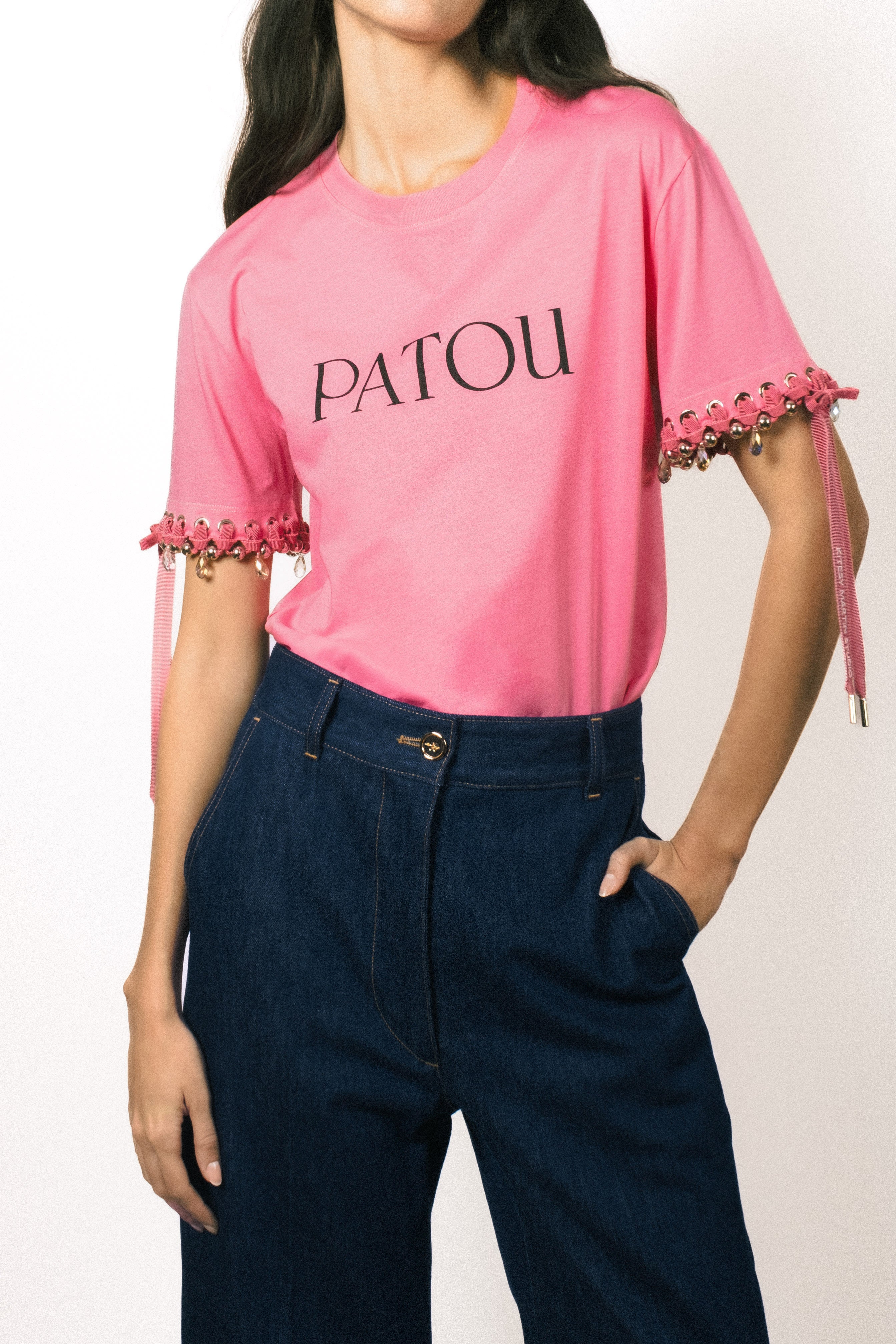 Patou Upcycling t-shirt logo coton bio rose E24SP050