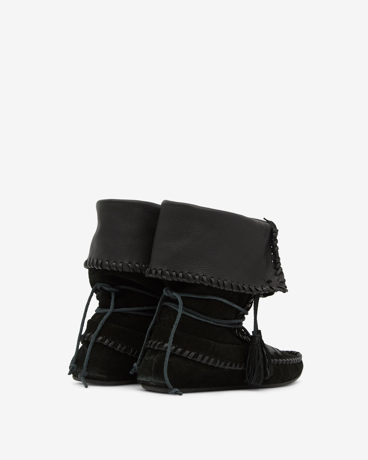 Isabel Marant Winki boots cuir noir tressé pompons