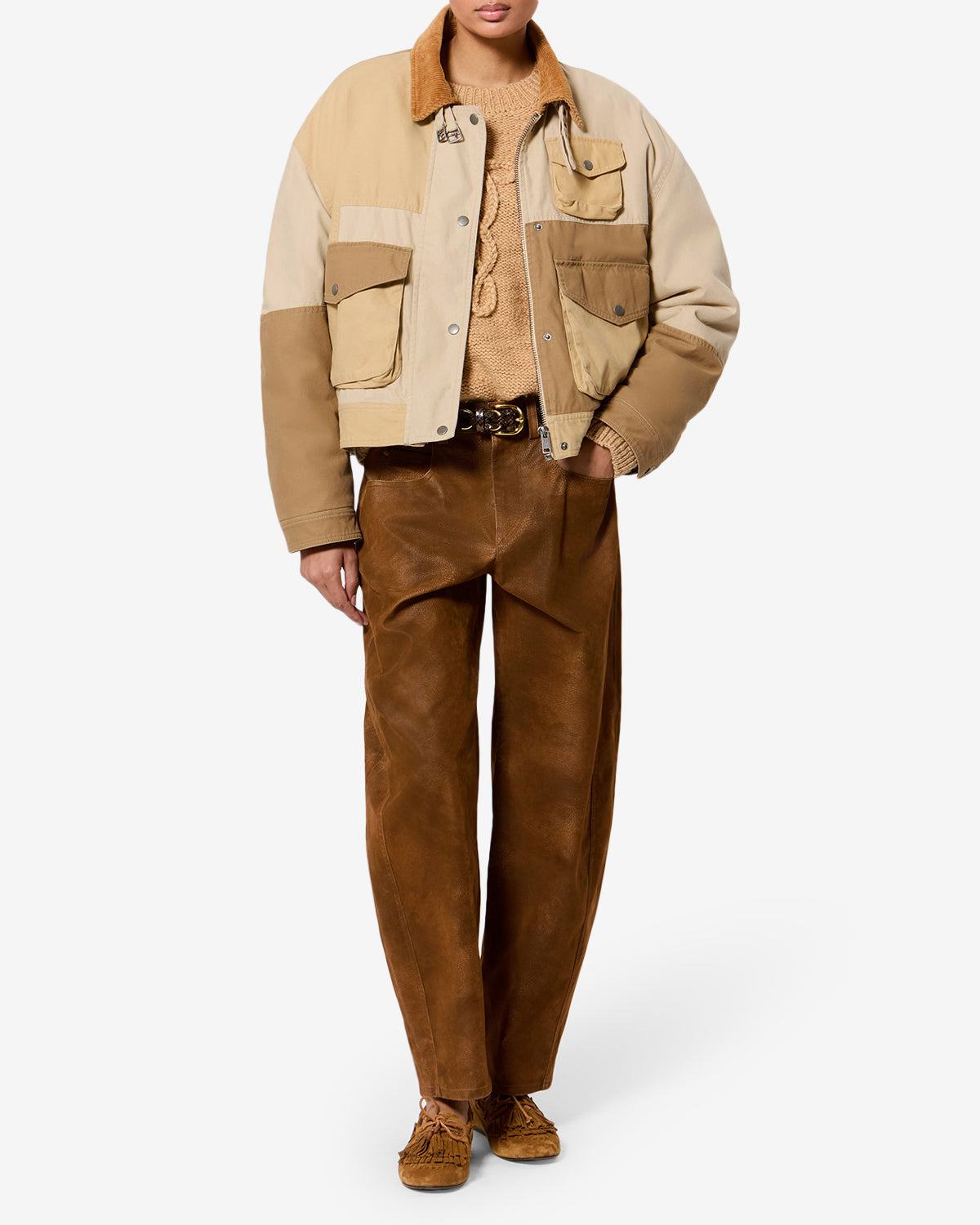 Isabel Marant Risla veste coton beige patchwork courte