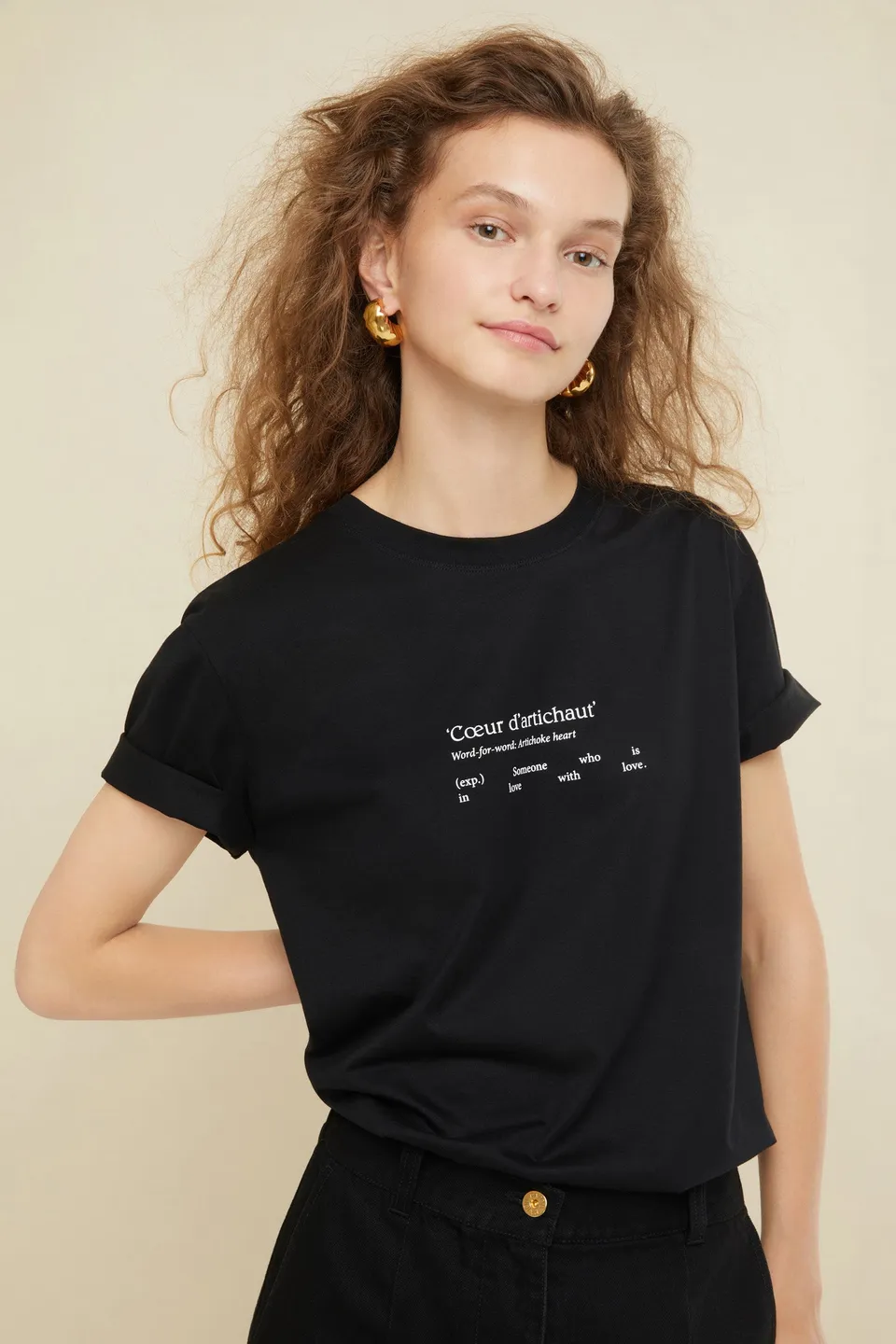 Patou Tee Coton Bio Noir Cœur Taille XS-XXL