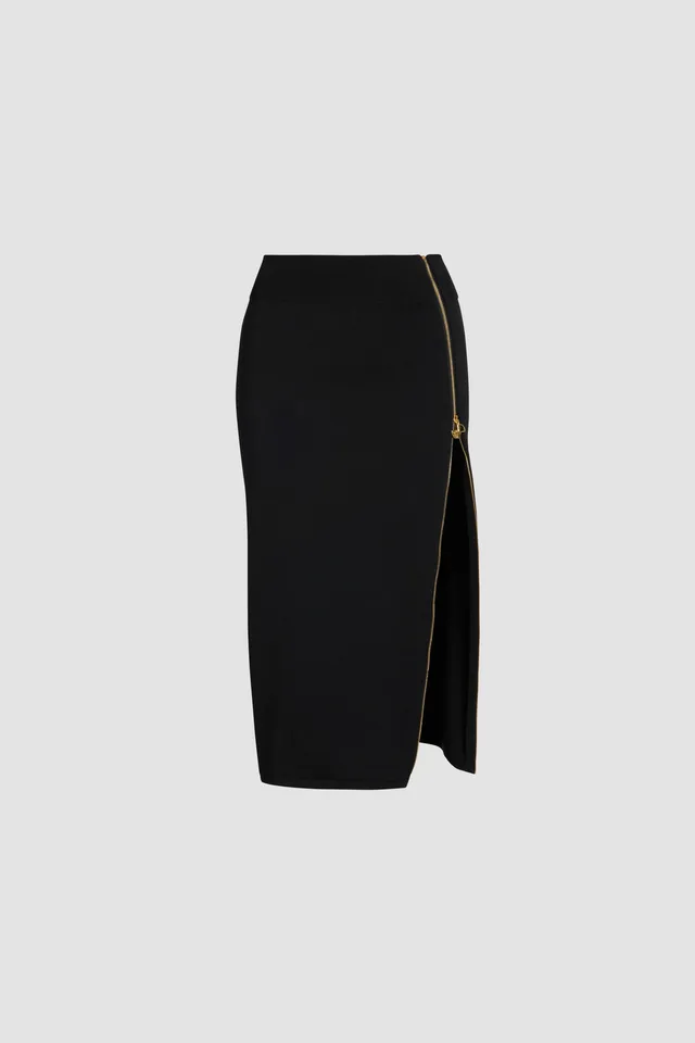 Patou P25KN2458071999B jupe midi noire crêpe technique