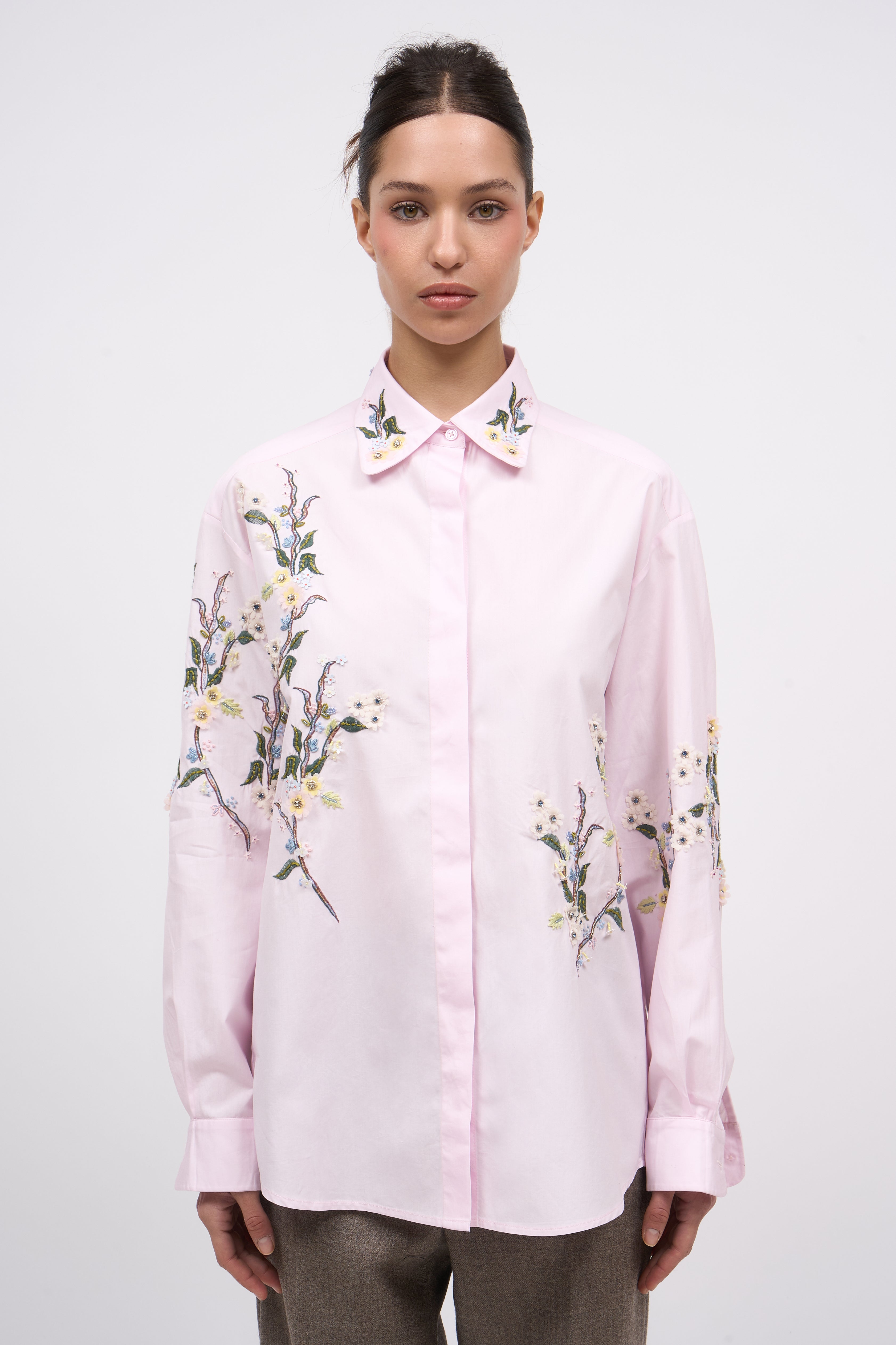 Paul & Joe Flora chemise popeline baby pink broderie
