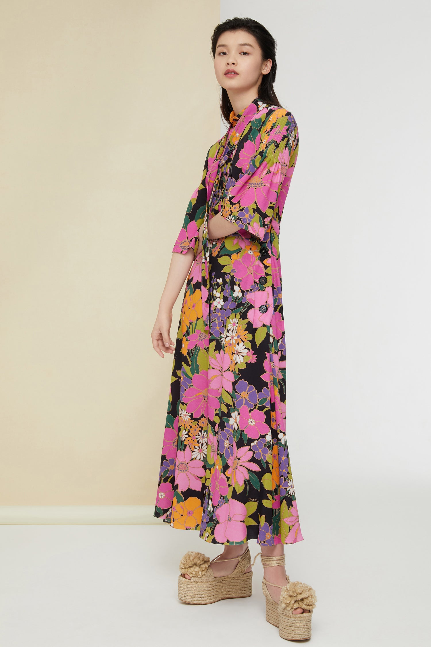 Patou DR055 robe midi viscose fleurs automne