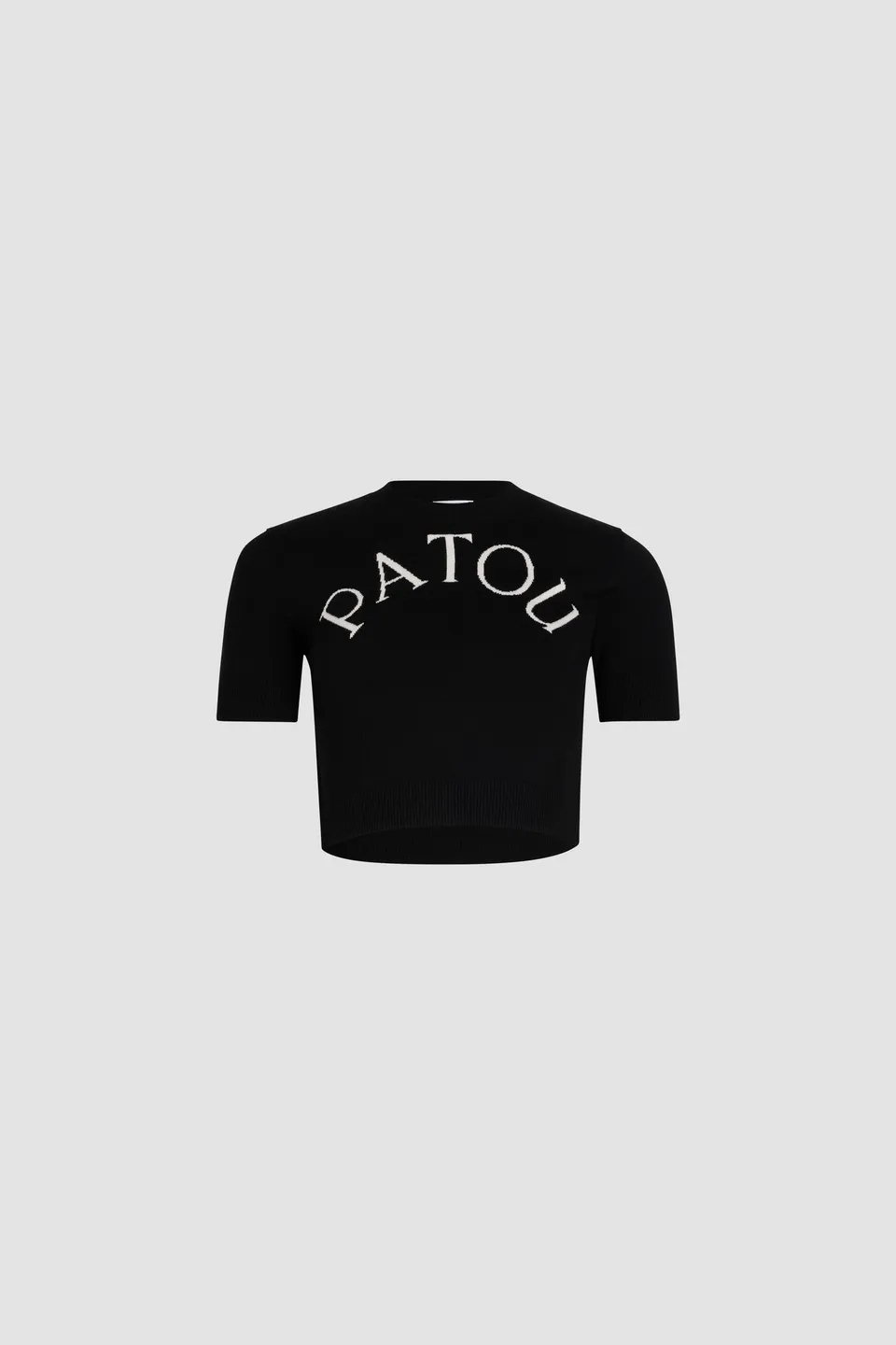 Patou KN222 pull cropped noir logo jacquard mérinos